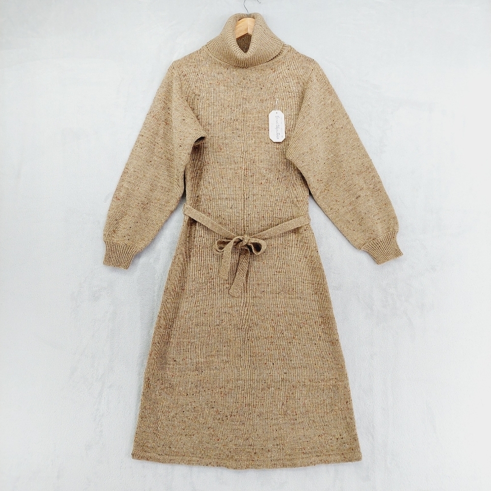 New Queens' Way to Fashion Brown Knit Turtleneck Long Sleeve Belted Dress P5615